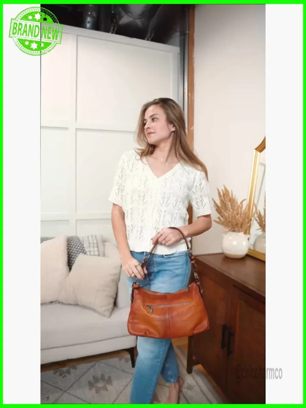 Medium Genuine Leather Hobo Bag with Adjustable Strap, Top Handle